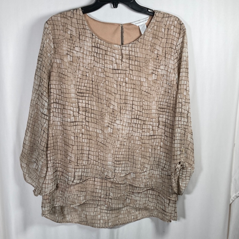 Christopher & Banks Tan White Tiered Lined Women's Blouse Sz L